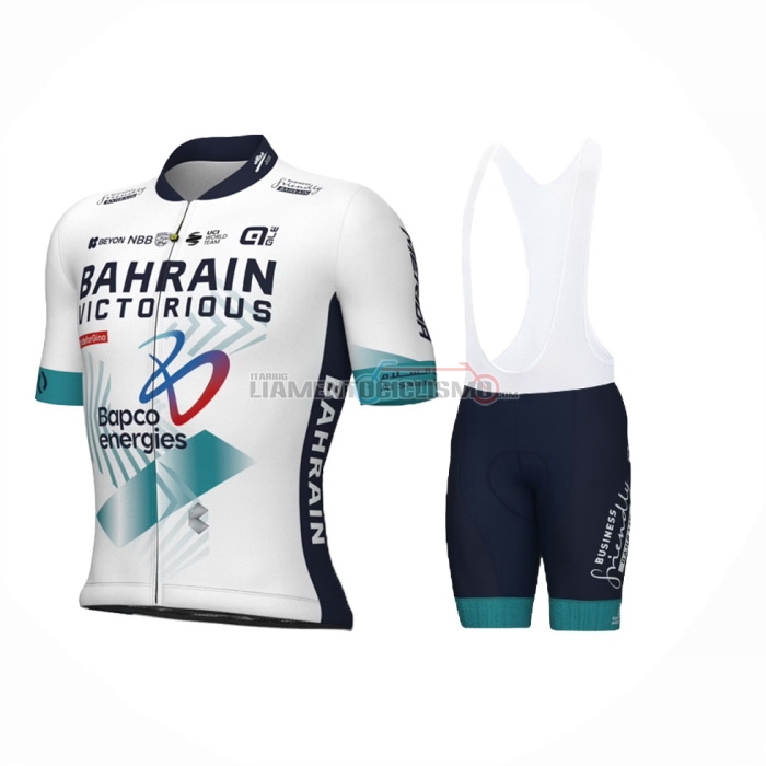2024 Abbigliamento Ciclismo Bahrain Victorious Bianco Manica Corta e Salopette